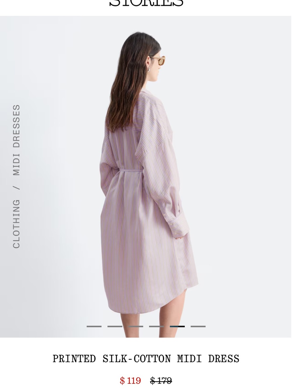 &Other Stores Printed Silk-Cotton Midi Dress in Light Lavender Stripe NWT